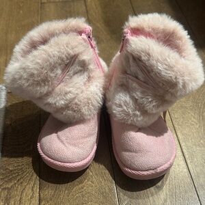 Kids Faux Fur Fold-Over Boots - Pink